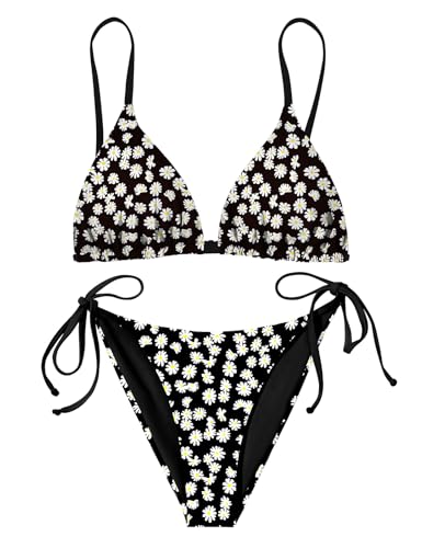 Nadeer Damen Bikini Set Sexy Triangel Verstellbare Bademode Blumenmuster Zweiteiliger Badeanzug Rückenfrei Bikiniobertei...