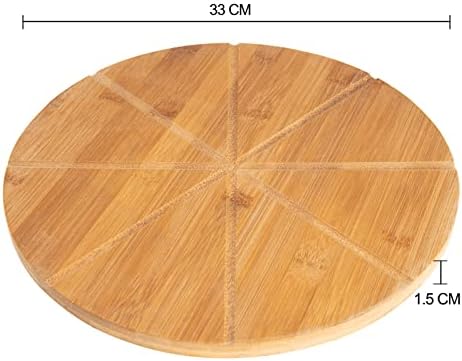 E&W Round Bamboo Pizza Cutting Board with Pizza Cutter, 33cm