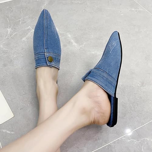 Pantoufles plates denim femme bout pointu légères confortables - 2