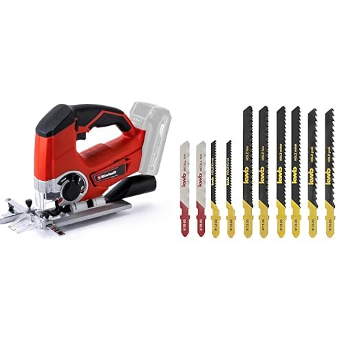 Einhell Sierra caladora con batería recargable - TE-JS 18/80 Li-Solo, sistema de 18V,2400 1/ min, profundidad de corte máx.80mm, suministro sin batería y sin cargador + Set de 10 hojas sierra de calar