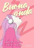  Agenda 2019 2020: Organiza tu día - Agenda semanal 18 meses - Julio 2019 a Diciembre 2020, chica con auriculares, buena onda, agenda rosa