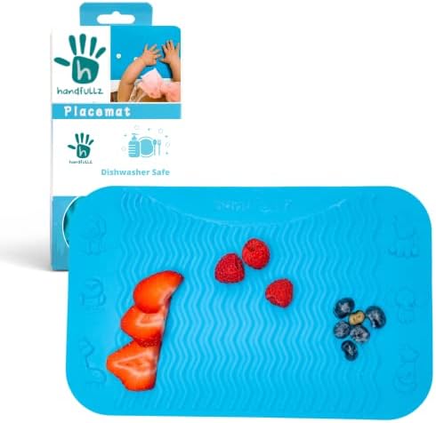 Handfullz Silicone Placemats Baby Food Table/High Chair Mat for Baby Feeding - Raised Wave Design for Easy Food Pickup and Motor Skills - Dishwasher Safe and BPA-Free - Single Blue