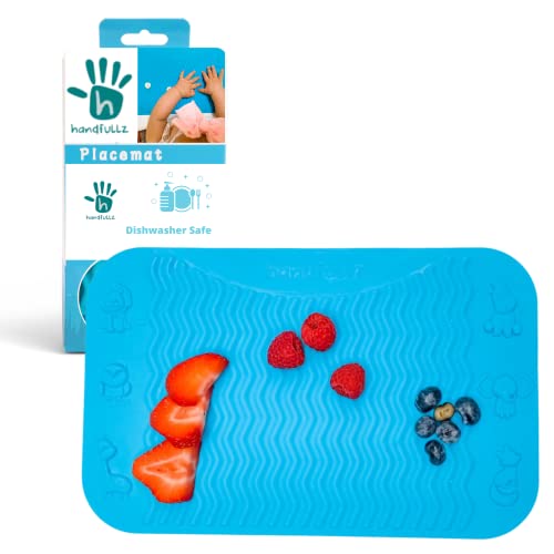 Handfullz Silicone Placemats Baby Food Table/High Chair Mat For Baby Feeding - Raised Wave Design For Easy Food Pickup And Motor Skills - Dishwasher Safe And Bpa-Free - Single Blue #TOP20