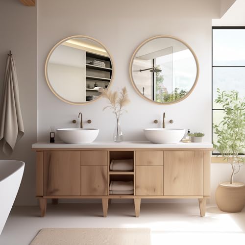 HOMECOOKIN-Round-Wood-Mirror-24-Round-Bathroom-Wall-Mirror-Circle-Mirrors-for-Wall-Decor-Vanity-Living-Room-Bedroom-Entryway-Natural HOMECOOKIN Round Wood Mirror 24 Round Bathroom Wall Mirror Circle Mirrors for Wall Decor Vanity Living Room Bedroom Entryway Natural