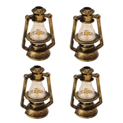 4-Pcs Mini Retro Kerosene Lantern Ornaments - Vintage Oil Lamps