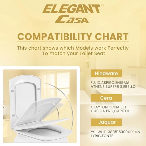 Image of Elegant Casa Polypropylene Soft Close Toilet Seat Cover | Western Commode Lid for Bathroom & Toilet | Stable Hinges | Rectangular Shape | Glossy White | Durable Hygienic Seat | 1 Set