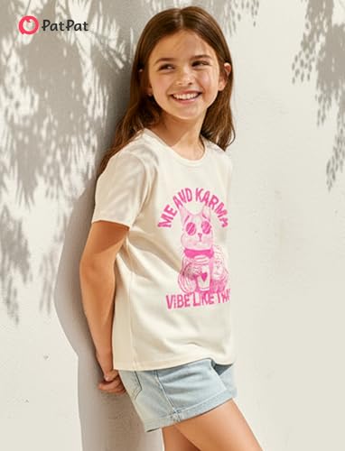 Image of PATPAT Girls Crewneck Short Sleeve Graphic Tees Animal Print Shirts Cute Summer Outfits 5-12 Years