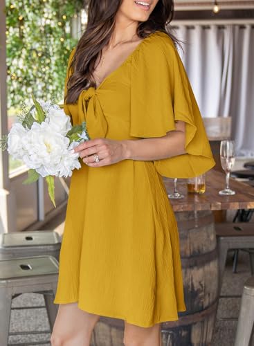 Image of Dokotoo Womens Dresses 2026 Spring Summer Deep V Neck Elegant Cocktail Bow tie Mini Dress S-XL