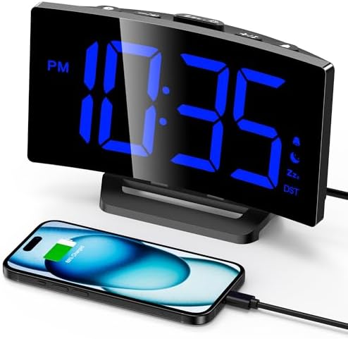 GOLOZA Wecker Digital, Digitale Uhr mit modernem geschwungenem Design, LED | 2 Lautstärken, 3 Wecktönen, 5 Helligkeitsstufen + Aus, Speicherfunktion, 12/24HR digitaler Wecker, Snoo