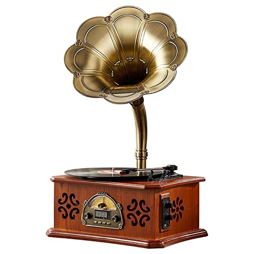 Tourne-disque, tourne-disque rétro tout en un phonographe vintage nostalgique gramophone pour LP avec corne en cuivre, B - Les Beatles, Paul McCartney, John Lennon, RIngo Starr, George Harrison Tourne-disque, tourne-disque rétro tout en un phonographe vintage nostalgique gramophone pour LP avec corne en cuivre, B