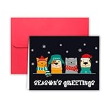 Paper Frenzy Dogs and Cats Seasons Greetings Christmas Cards and Envelopes - 25 pack