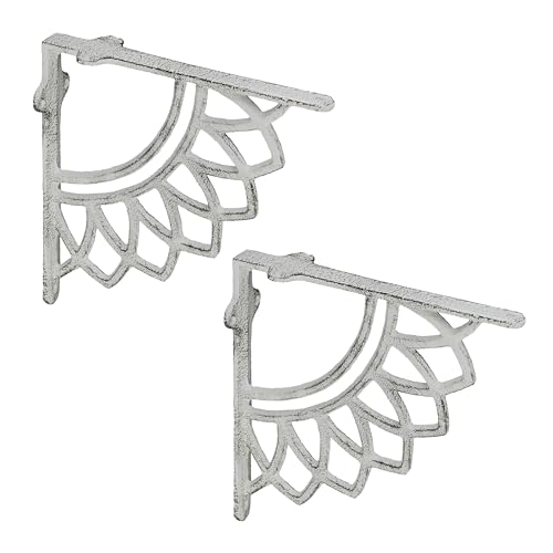 Relaxdays Escuadras para Estanterías, Set 2, Hierro Fundido, Diseño Mandala Antiguo, Ángulos Estantes y Baldas, Blanco, 100%, 2 Unidades