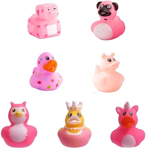 Surtido de patos de goma a granel, juguetes de baño de pato flotante, regalos de fiesta, incentivos para el aula (patos rosados)