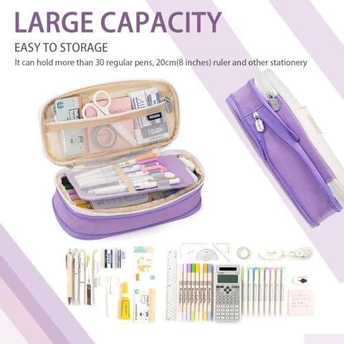 Image of Big Capacity Pencil Cases with Compartments Pencil Pouch Aesthetic for Kids Teen Students, Expendable Stationery Organizer Pen Bag for College School Office