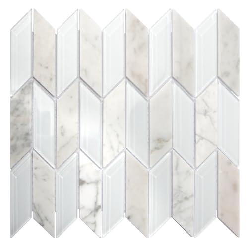 Art3d White Marble Glass Mosaic Tile