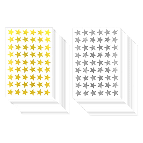 SAVITA 2160 Piezas/40 Hojas Pegatinas Recompensa de Estrella, 1,3 cm/0,5 Pulgadas Mini Pegatinas Estrellas Pegatinas de Incentivo para Niños Escuela Hogar Oficina y Bricolaje (Dorado, Plateado)