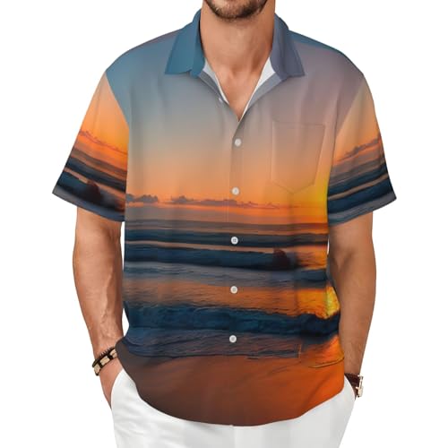 Chemise motif lever de soleil océan éclatante et fluide pour homme