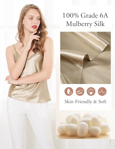 LilySilk Womens Silk Camisole 100% 19MM Mulberry Silk Basic Tank Tops Summer Casual Classic Top Loose2