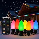 Smart RGB Vintage C9 LED Christmas Lights Outdoor, 66 Feet 100 LEDs with APP, Music Sync, 105 Modes, Waterproof Connectable C9 String Lights for Xmas Tree Roofline Holiday Party Indoor Outdoor Decor