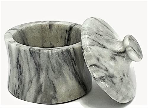 Decorative Grey Marble Canister, Gray Stone Container Jar with Lid - 4 1/2 Inch Tall