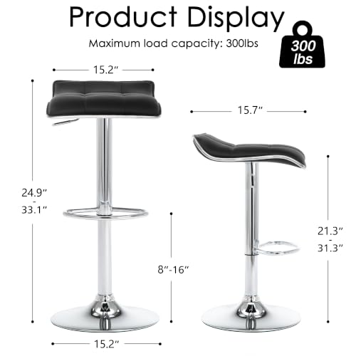 Butacos regulables giratorios NOBPEINT, set de 2, asientos de cuero sintético grueso, altura ajustable con sistema neumático y rotación de 360°, capacidad de 300 lb, para barra doméstica, isla de cocina o cafetería (Negro) miniatura 2
