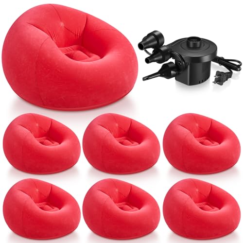 Image of Realspring 6 Pcs Inflatable Bean Bag Chair, Air Pump,Red