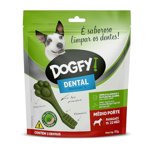 DogFy! Petisco Funcional para Cães Médios 11-22kg | Snack Dental com Vitamina C | Reduz Tártaro e Placa | Higiene Oral Diária com Sabor Delicioso | Embalagem com 3 Unidades
