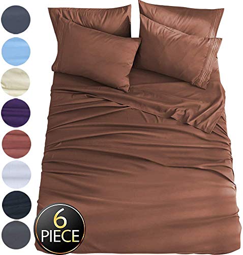 Shilucheng King Size 6-Piece Bed Sheets Set Microfiber 1800 Thread Count Percale 16