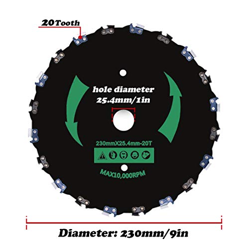IRmm 9" x 20T Chainsaw Tooth Brush Blade & 10" x 80T Carbide Tip Brush Blade with Adapter for Cutter, Trimmer, Weed Eater (1" Arbor)