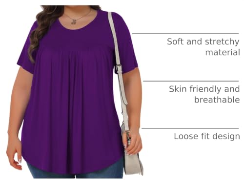Image of Tencede Womens Plus Size Tops Tunic Short Sleeve Crew Neck Shirts Casual Soft Blouse 1X-5X