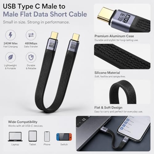 Image of 240W USB4 Fast Charging Cable with Keychain, 40Gbps Data Transfer & 8K Display, Short Tangle-Free USB C Cable for MacBook, iPhone, iPad, Samsung & Laptop (USB Cable(C) Cable+Pouch(Black)