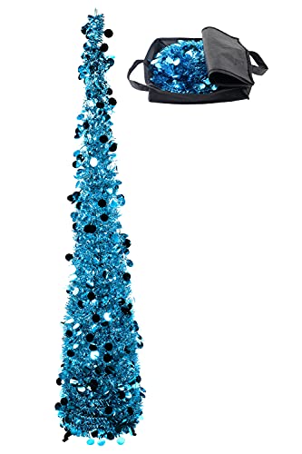 5Ft Light Blue Tinsel Christmas Tree - Collapsible Pop Up Christmas Tree With Storage Bag #TOP15