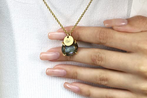 Collar Labradorita con Inicial y Colgante de Oro 18k