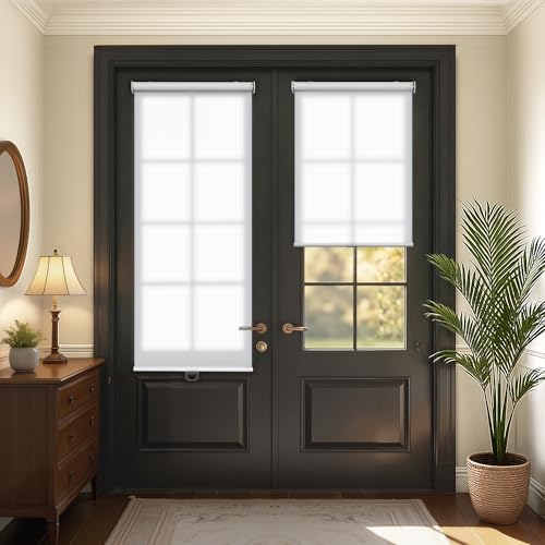 LazBlinds Cordless Roller Shades for French Doors, No Drill French Door Blinds for Privacy, Light...