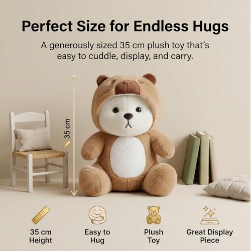 Image of FuzzyTales Hooded Capybara Panda Soft Toy | Soft Stuffed Plush Animal for Kids & Adults | Kawaii Cute Animal Toy for Cuddles & Room Decor | for Birthday Gifts, Thanksgivings and Every Event (35cm)