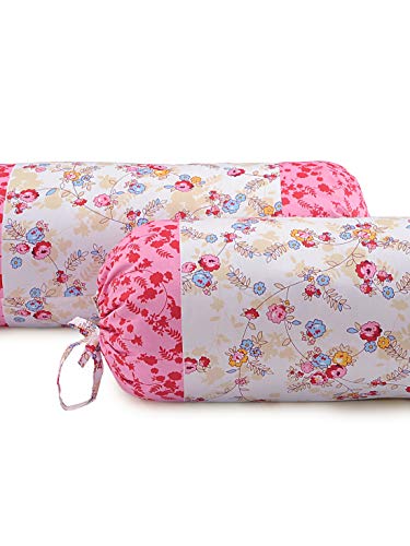 Image of Swayam Set of 2 Pure Cotton Bolster Cover | 30x30 Inch | Soft Breathable Masnad Cover 160TC | Durable & Washable | Floral Print Bolster Cover for Diwan, Bed & Sofa - Beige