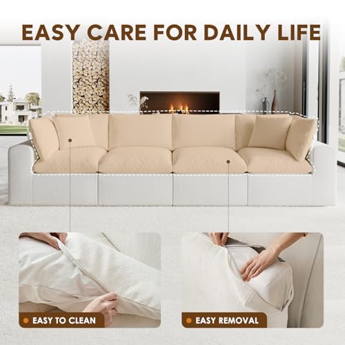 Image of 130 inch Oversized Cloud Couch, Modular L Shaped Sectional Sofa with Deep Seats, High Density Foam No Sag Support, No Assembly Required 4 Seater Washable Fabric Couch for Living Room, White