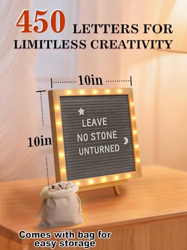 Image of 10 inchx10 inch Felt Letter Board with LED Lights & Stand, First Day of School Sign