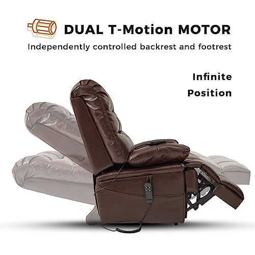 Irene House Big Tall Man Power Lift Recliner Extra Large Lay Flat Oversized Wide Heat Massage Dual Motor Recliners For Elderly Up To 400 Lbs Overstuffed Electric Chairs,9205(Faux Leather Brown) #TOP5