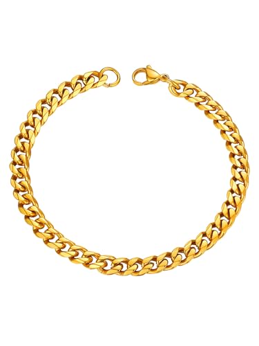 PROSTEEL 6mm 19cm Pulsera Dorada Cubana para Hombres Mujeres, Pulsera de Brazalete Acero Oro