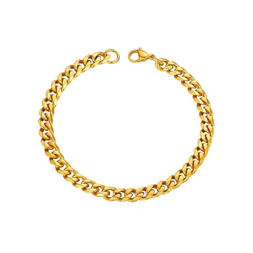 PROSTEEL Mens Bracelet - Cuban Chain Wrist Link Bracelets Silver/Gold Plated/Black Hypoallergenic 316L Stainless Steel Jewellery 3/6/9/12MM Width 19/21CM Length (with Gift Box) Gold Plated-6