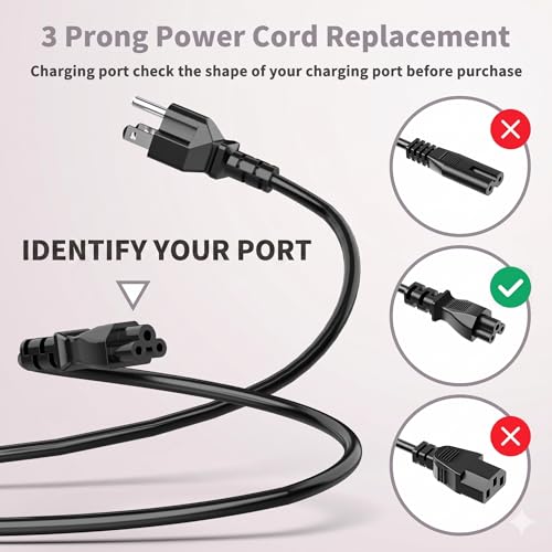 Image of 6ft 3 Prong Laptop Power Cord Mickey Mouse Cable NEMA 5-15P to IEC C5 | 18AWG VW-1 Safe AC Cable, Compatible with HP Dell Lenovo, Laptop Power Brick Replacement
