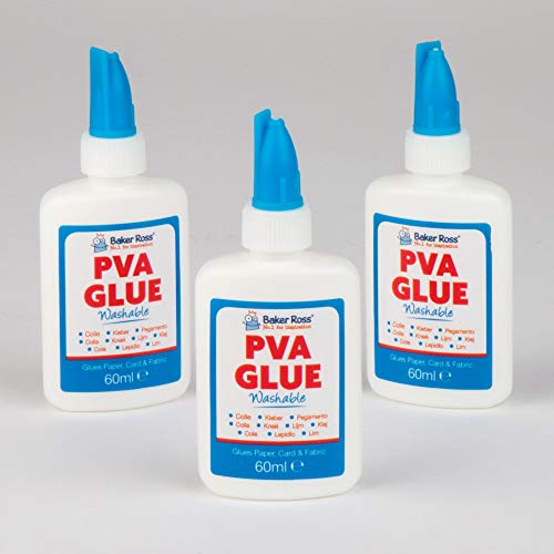 Baker Ross EV7058 mała butelka białego kleju (klej PVA) 60 ml – zmywalny – dla dzieci do majsterkowania – 3 sztuki, 10,5 cm
