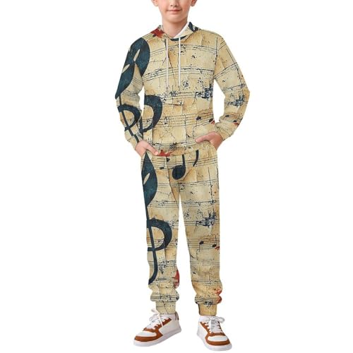 Boys' Girl's Sweatshirt Set 2 Piece Pullover Hoodie Jogger Sweatpants Pants, Musical Notes Music Themed Vintage
