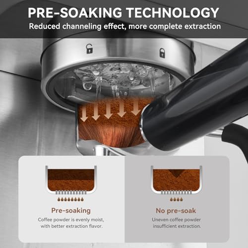 Image of Espresso Machine 20 Bar, Brush Stainless Steel Espresso Maker with Milk Frother Steam Wand, 1400W Espresso Coffee Machine with 1.8L Removable Water Tank for Latte, Cappuccino, Machiato