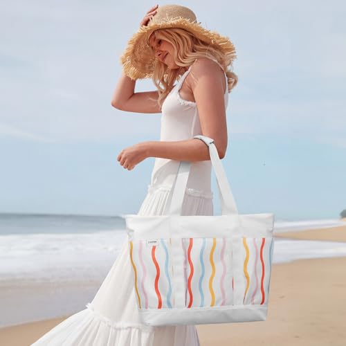 G4Free Beach Bag,Waterproof Beach Tote Pool Bags for Women,Large Capacity Foldablefor Weekender Travel- Rainbow Wavy by G4Free - Used condition - Image 3