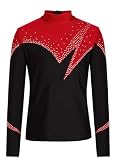 Jungen Kind Sportoberteil Für Eiskunstlauf Tanz Gymnastik Langärmelig Strass Top T Shirt Anzüge Rot 134-140