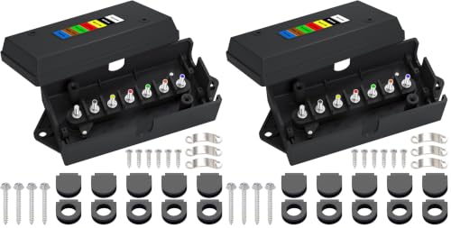 Image of CheeMuii 7 Way Trailer Junction Box Weatherproof 7 Pin Trailer Wiring Box 7 Color-Coded Electric Wires Connection Box for RV Camper Trailer Light Rewiring (Pack of 2)