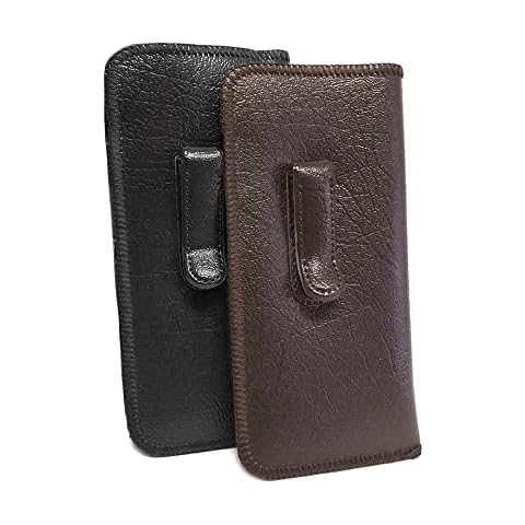 Calabria Soft Slip-In Glasses Case Pocket Belt Metal Clip Black/Brown(2Pack) Men/Women Synthetic Leather Felt Lining 6.5"x3" Cover