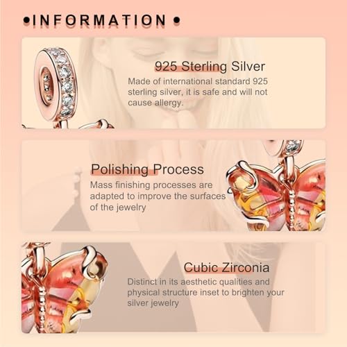 Image of Glazed Butterfly Charms 925 Sterling Silver for Bracelets and Necklaces Pendant Dangle Beads Mother's Day Birthday Christmas Jewelry Gift for Women